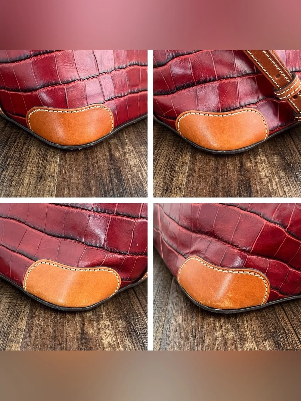 Dooney & Bourke Croc Embossed Leather Satchel Bag Dual Handle Long Strap 3C968